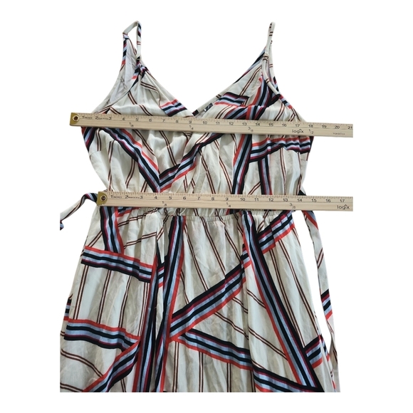 Vintage Q&A Striped Sleeveless V-Neck Dress L, Classic Summer Style - Picture 8 of 10